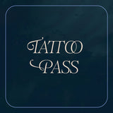 Blue image with the words 'Tattoo Pass' in a decorative script font.