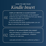 A graphic detailing how Kindle Insert Stickers should be applied and can be used (full details are in the 'use' section of this listing).