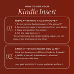 A graphic detailing how Kindle Insert Stickers should be applied and can be used (full details are in the 'use' section of this listing).