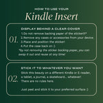 A graphic detailing how Kindle Insert Stickers should be applied and can be used (full details are in the 'use' section of this listing).