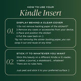 A graphic detailing how Kindle Insert Stickers should be applied and can be used (full details are in the 'use' section of this listing).
