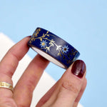 Blue washi tape with light blue flowers and gold foil foliage