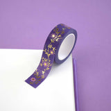 Purple washi tape with pink flowers and gold foil foliage