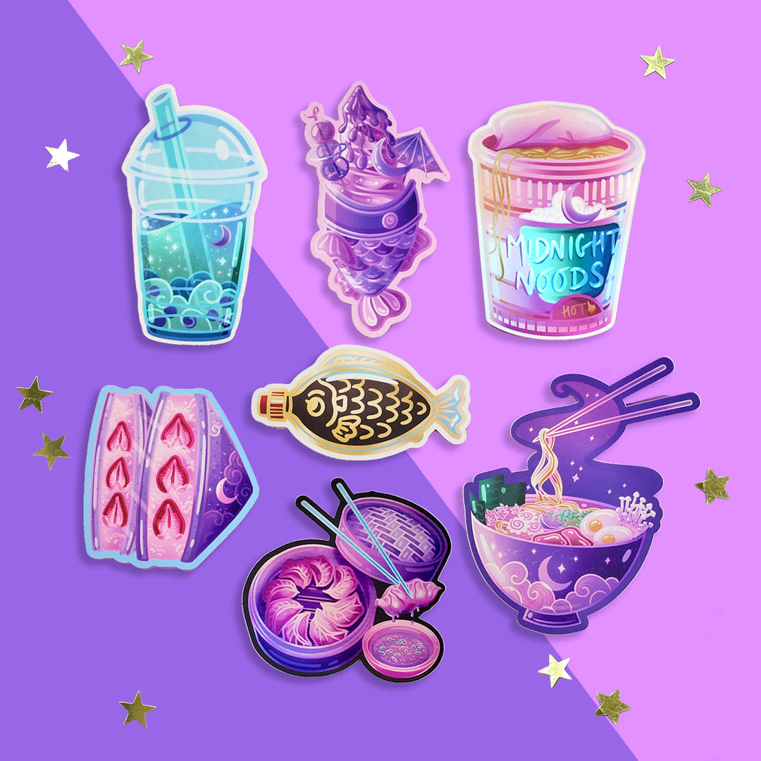 Bubble tea - soy sauce - teriyaki - midnight noodles - noodle cup - dumplings - gyoza - ramen - sando - fruit sando - kawaii - Japanese - foodie - sticker set - the quirky cup collective