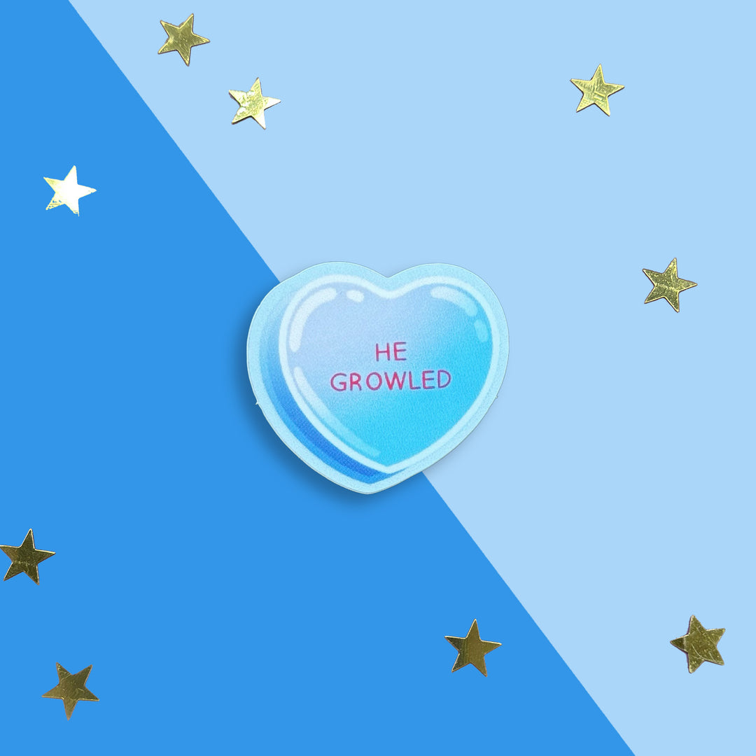 He Growled - Candy Heart Sticker - The Quirky Cup Collective