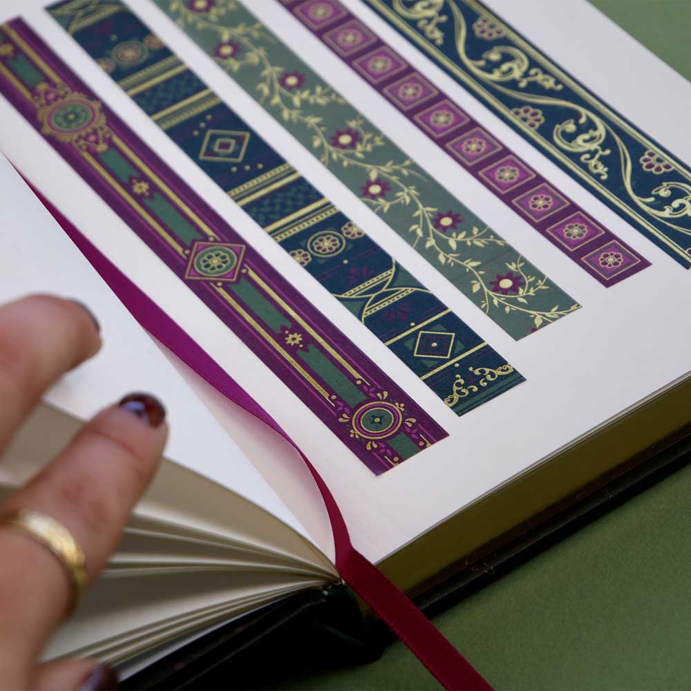 Washi tapes with green and purple backgrounds and flowers with gold foil