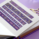 Washi tapes with a purple background and pink flowers with gold foil