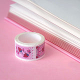 White and pink washi tape with red strawberries and hearts