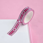 Pink washi tape with small pink and red hearts and diamonds