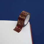 Red washi tape with pink flowers and gold foil filagree