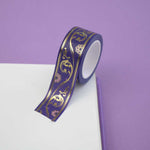 Purple washi tape with pink flowers and gold foil filagree