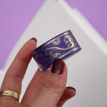 Purple washi tape with pink flowers and gold foil filagree