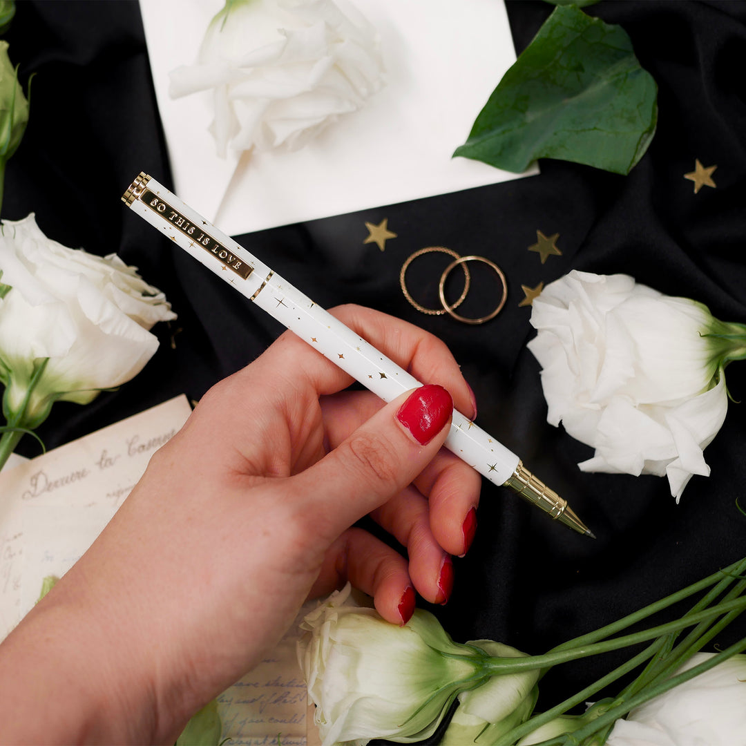 So This Is Love - Wedding Pen - Guest Book Pen - White - Gold stars - Set of 3 - The Quirky Cup Collective