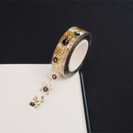clear washi tape with gold foil foliage and black flowers