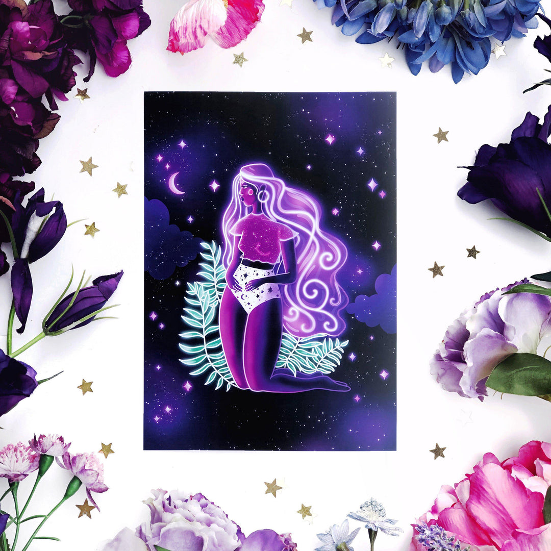 Neon Goddess Art Print A4 - The Quirky Cup Collective
