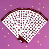 party time celebration - organization - sticker sheet- planner stickers - the quirky cup collective