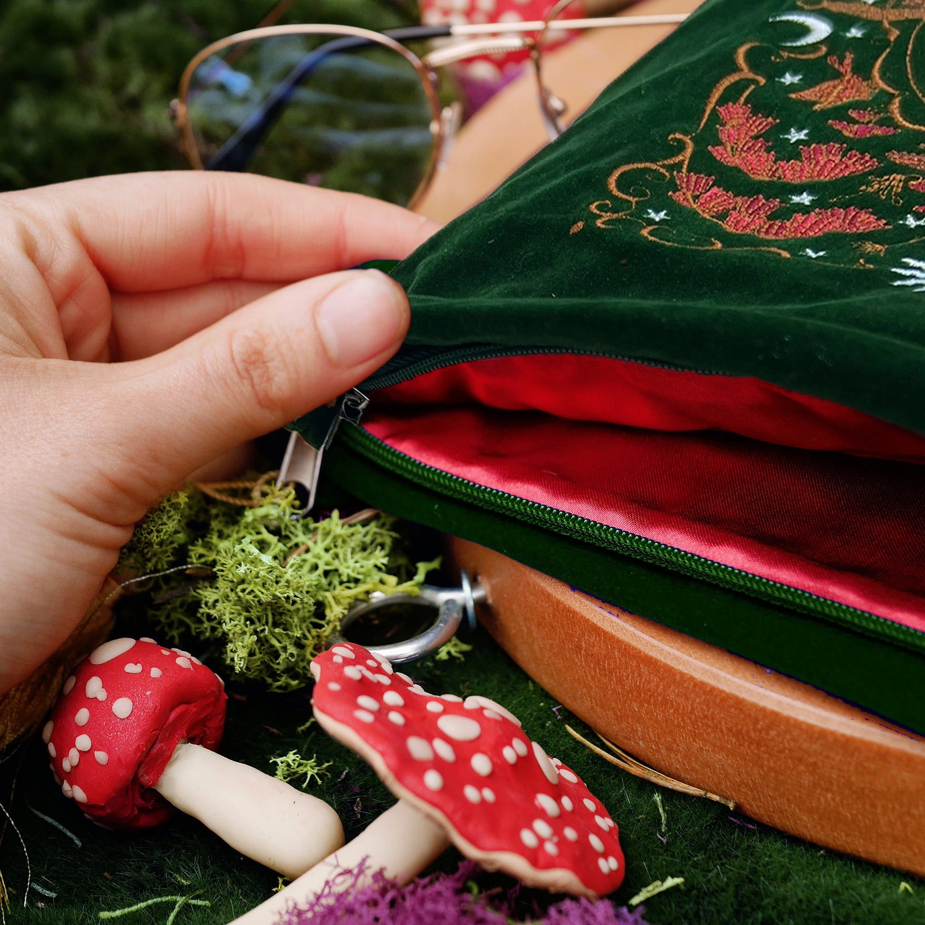 Wonderland Book and iPad sleeve. Blue velvet with purple and gold embroidery-The Quirky Cup Collective
