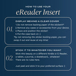 A graphic detailing how Kindle Insert Stickers should be applied and can be used (full details are in the 'use' section of this listing)