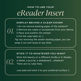 A graphic detailing how Kindle Insert Stickers should be applied and can be used (full details are in the 'use' section of this listing)
