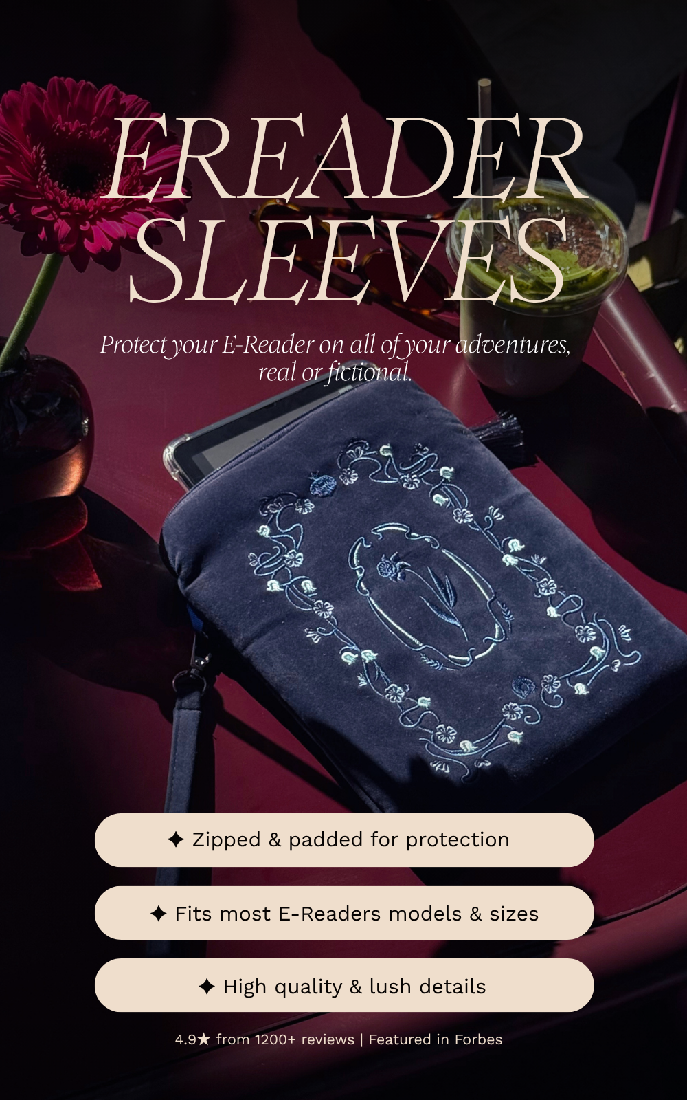 Graphic for the premium eReader sleeve collection for romantic kindle aesthetic.