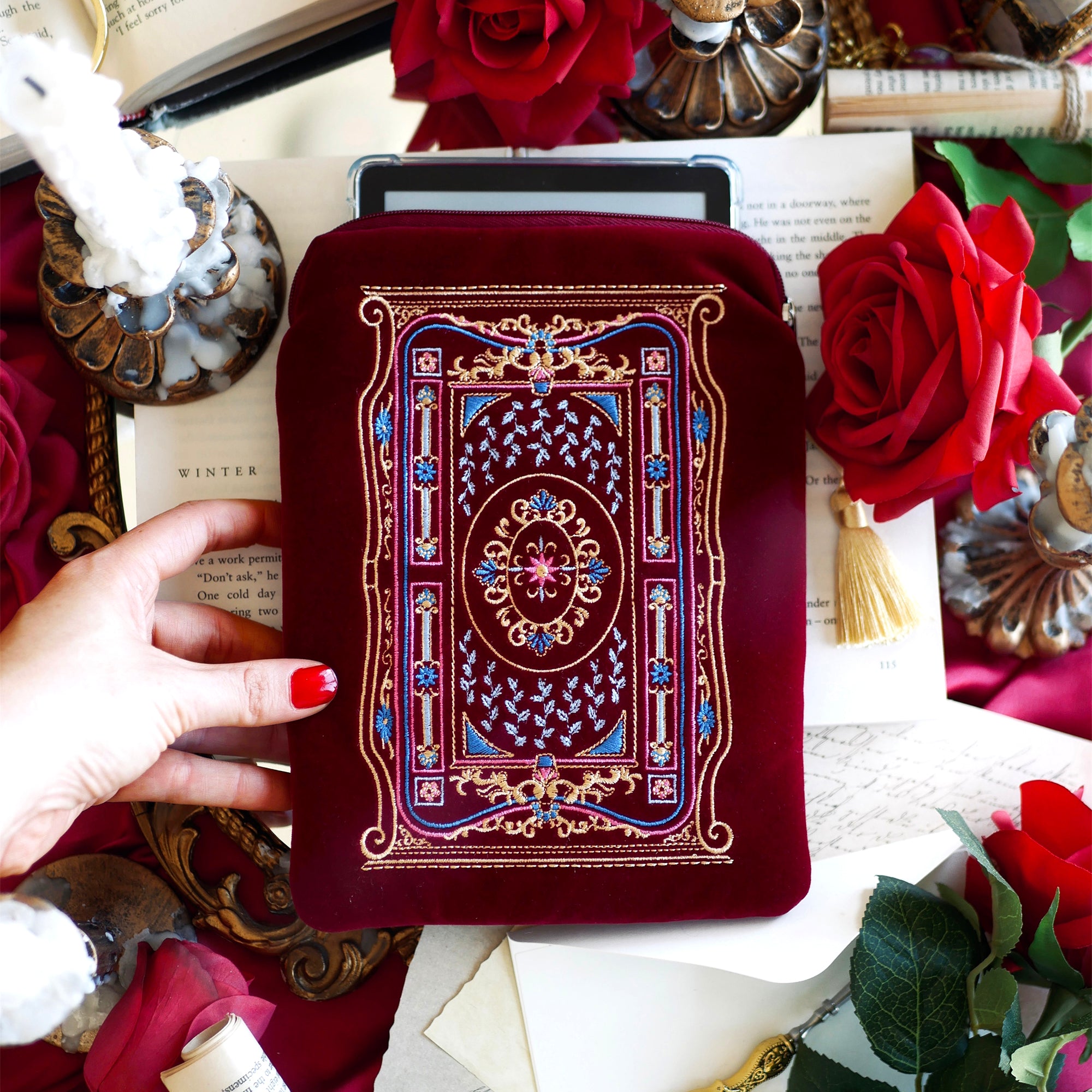 Literati Kindle & E-reader Sleeve - Crimson Red - The Quirky Cup Collective