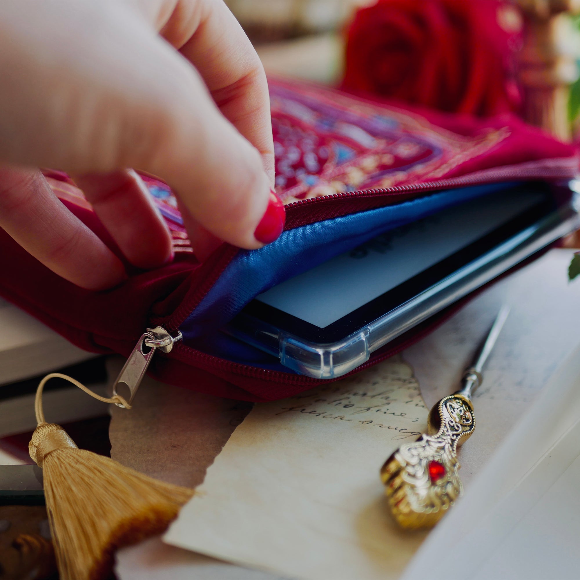 Literati Kindle & E-reader Sleeve - Crimson Red - The Quirky Cup Collective