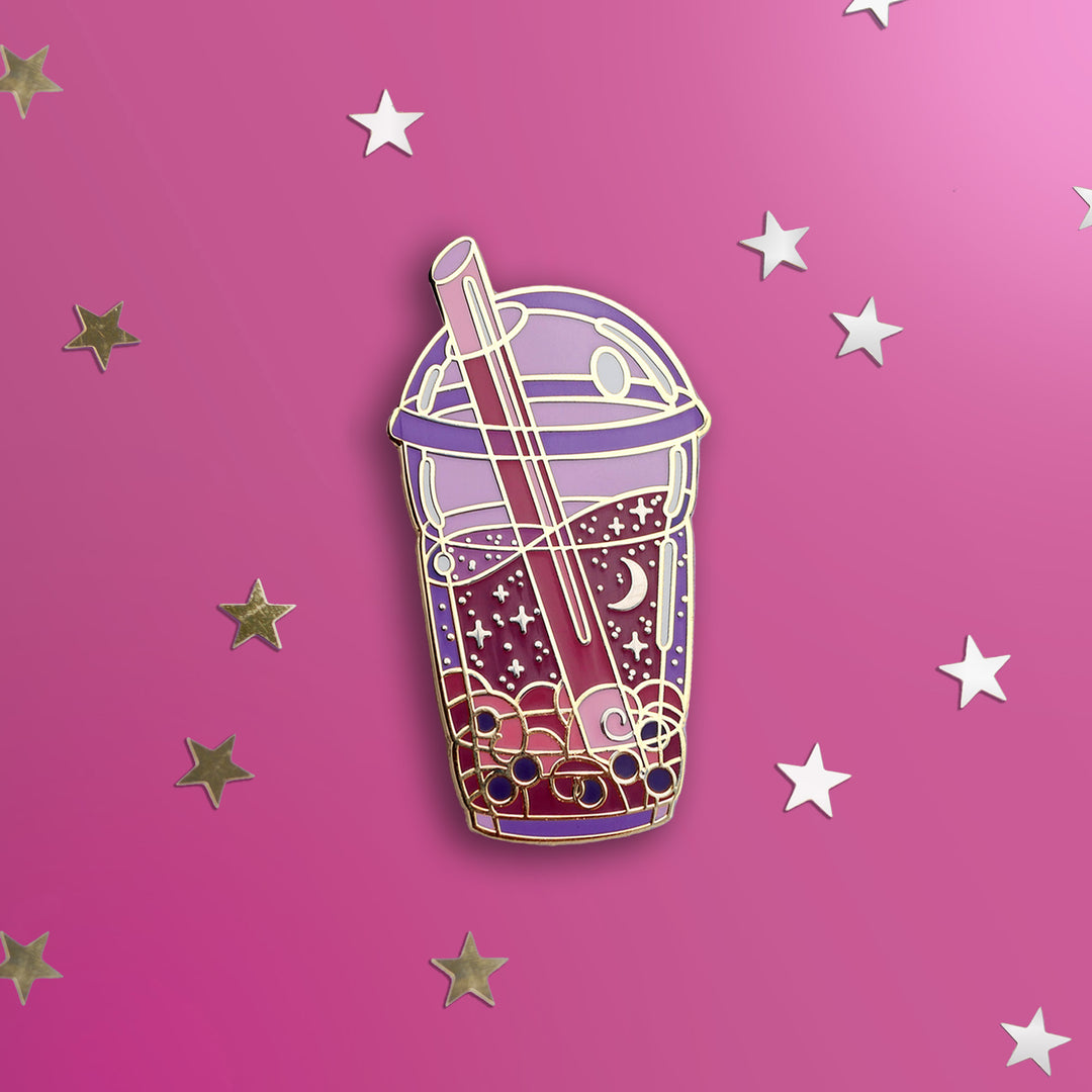 Cosmic Bubble Tea - Pink - Enamel Pin - The Quirky Cup Collective 