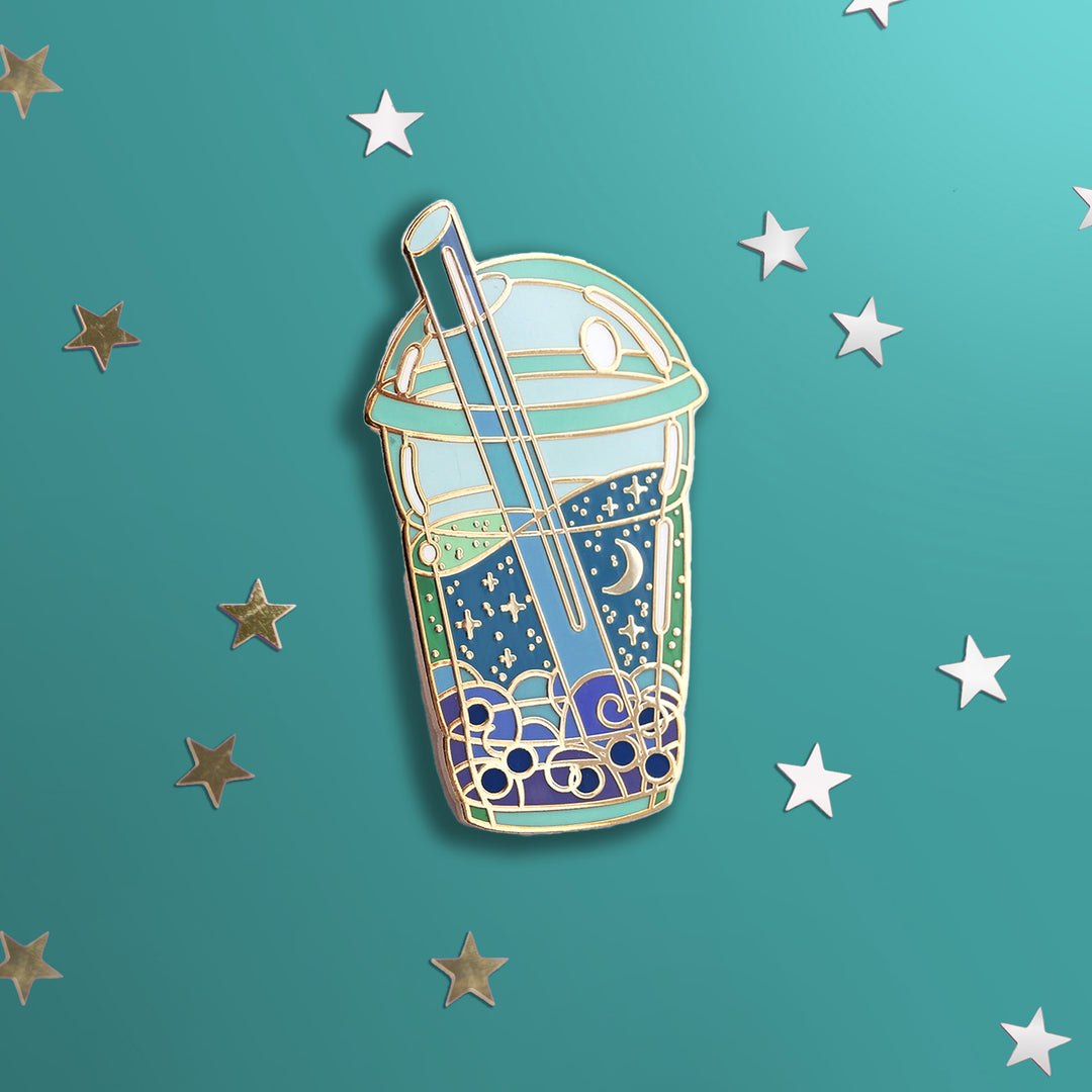 Cosmic Bubble Tea - Blue - Enamel Pin - The Quirky Cup Collective 