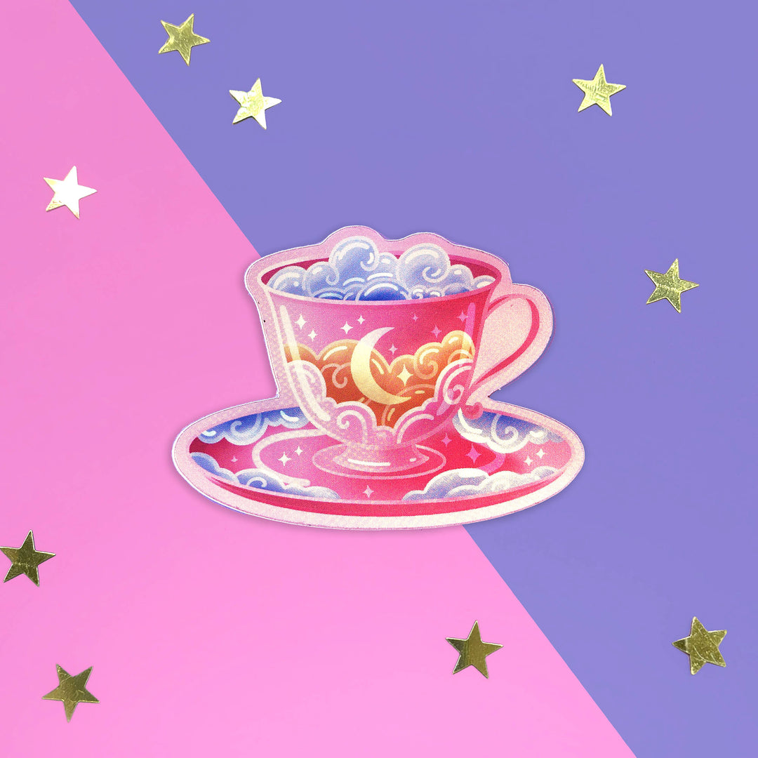 Cosmic Sip Teacup & Saucer  - Sticker - The Quirky Cup Collective