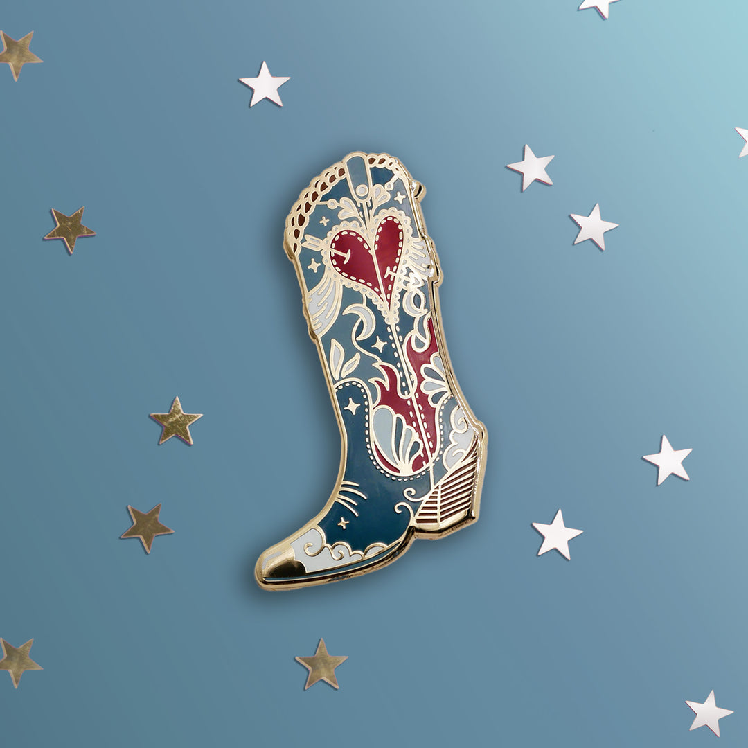 Cowboy-boot-enamel-pin-denim-the-quirky-cup-collective