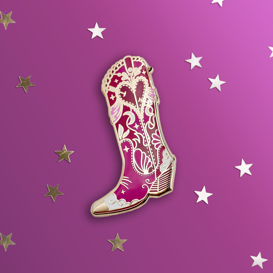 Cowboy-boot-enamel-pin-pink-the-quirky-cup-collective