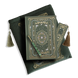 The sage green journal bundle from the classic book inspired Literati collection. This soft green variation includes a book sleeve, journal, pen and bookmark from the collection. All share a slightly Victorian book inspired motif in shades of gold, white and green . The foiled journal, pen and bookmark feature intricate gold foiling while the velvet book sleeve is embroidered. The sleeve and bookmark also feature gold and soft green tassels.