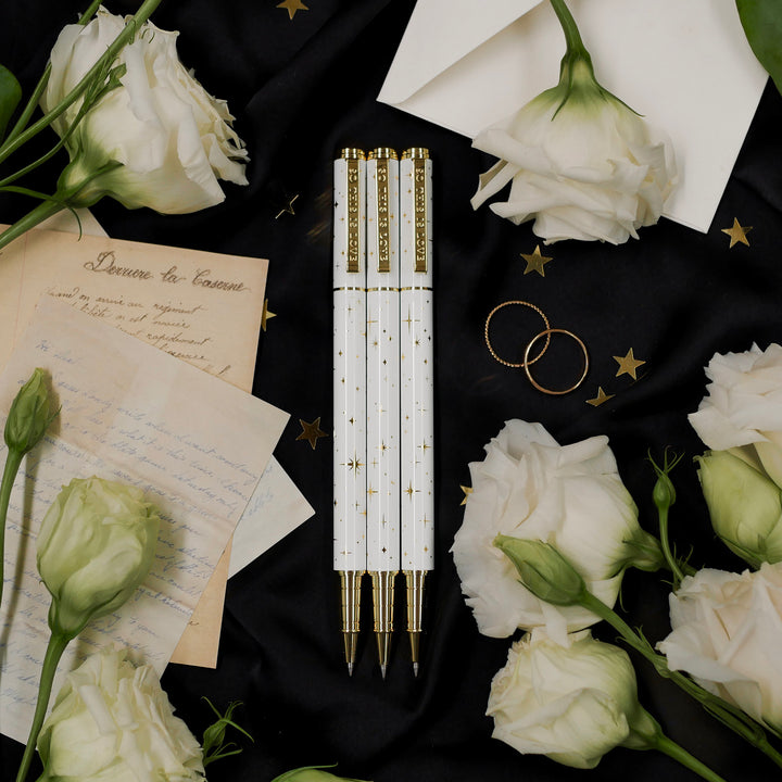 So This Is Love - Wedding Pen - Guest Book Pen - White - Gold stars - Set of 3 - The Quirky Cup Collective