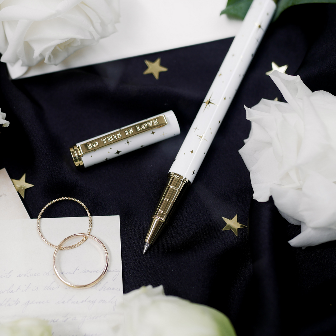 So This Is Love - Wedding Pen - Guest Book Pen - White - Gold stars - The Quirky Cup Collective