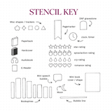 A stencil key for the reading Journal ruler showcases what each shape means.