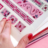 White and pink washi tapes with red roses, green leaves, birds and hearts.