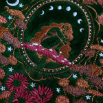 Green velvet Kindle and Kobo sleeve with embroidered botanical fall autumn inspired design, padded eReader protective case with zip closure and back pocket