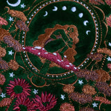 Green velvet Kindle and Kobo sleeve with embroidered botanical fall autumn inspired design, padded eReader protective case with zip closure and back pocket