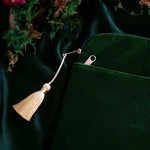 Green velvet Kindle and Kobo sleeve with embroidered botanical fall autumn inspired design, padded eReader protective case with zip closure and back pocket