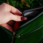 Green velvet Kindle and Kobo sleeve with embroidered botanical fall autumn inspired design, padded eReader protective case with zip closure and back pocket