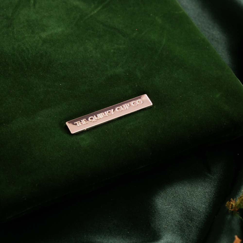 Green velvet Kindle and Kobo sleeve with embroidered botanical fall autumn inspired design, padded eReader protective case with zip closure and back pocket