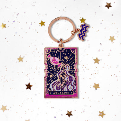 Aquarius Zodiac Enamel Keyring-Keyring-The Quirky Cup Collective-Rose Gold-The Quirky Cup Collective