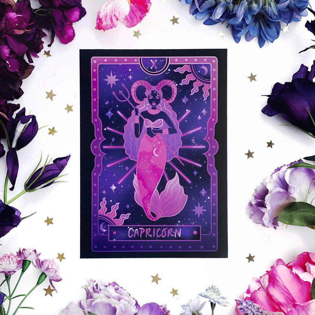 Capricorn Zodiac Tarot Art Print A4 - The Quirky Cup Collective