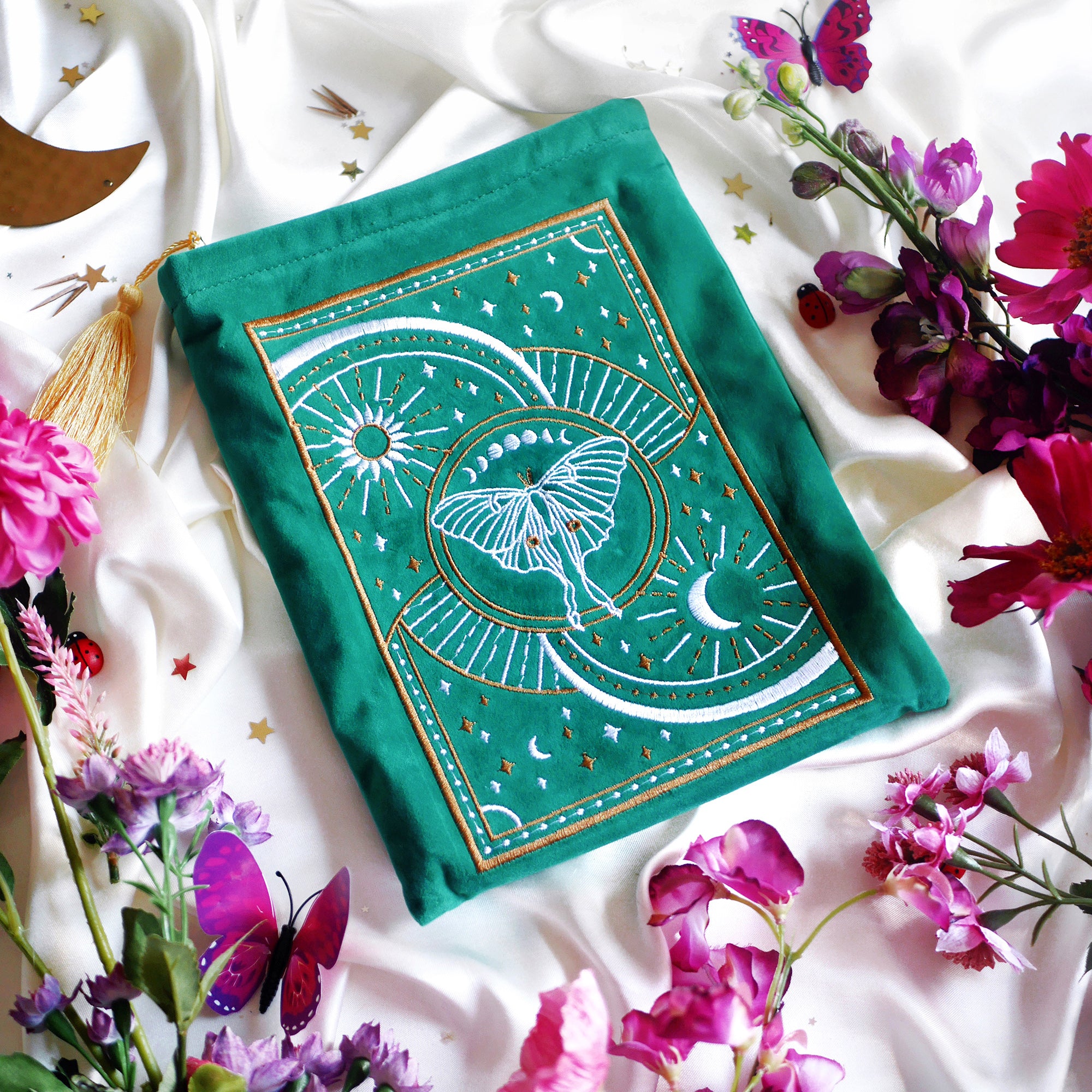 Luna Moth Stationery Bundle - Bookmark - Book Sleeve - iPad Sleeve - Kindle Sleeve - Journal - Notebook - Pen - The Quirky Cup Collective