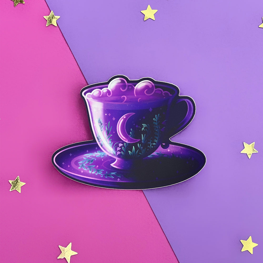 Mystical Moon Teacup Sticker-Sticker-The Quirky Cup Collective-Holographic-Foil-The Quirky Cup Collective