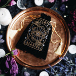 Psychic Reading Divination Tarot Deck Pouch Bag. Altar Decor protector bag for Tarot and Oracle decks. Dice bag Dungeons and Dragons D&D. Black Velvet with gold colourful Magical embroidery. Gold Tassel drawstring bag. Astrology decor. Zodiac gift. The Quirky Cup Collective