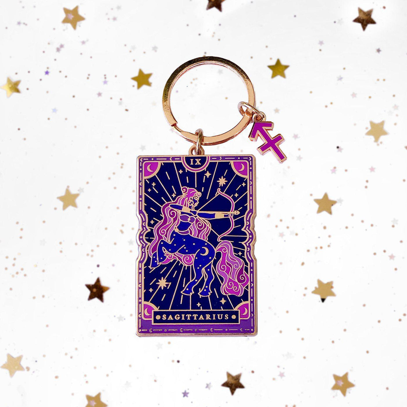 Sagittarius Zodiac Enamel Keyring-Keyring-The Quirky Cup Collective-Rose Gold-The Quirky Cup Collective