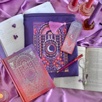 Iridescence book sleeve - zipper book cover - purple - velvet - side pocked - padded sleeve- the quirky cup collective