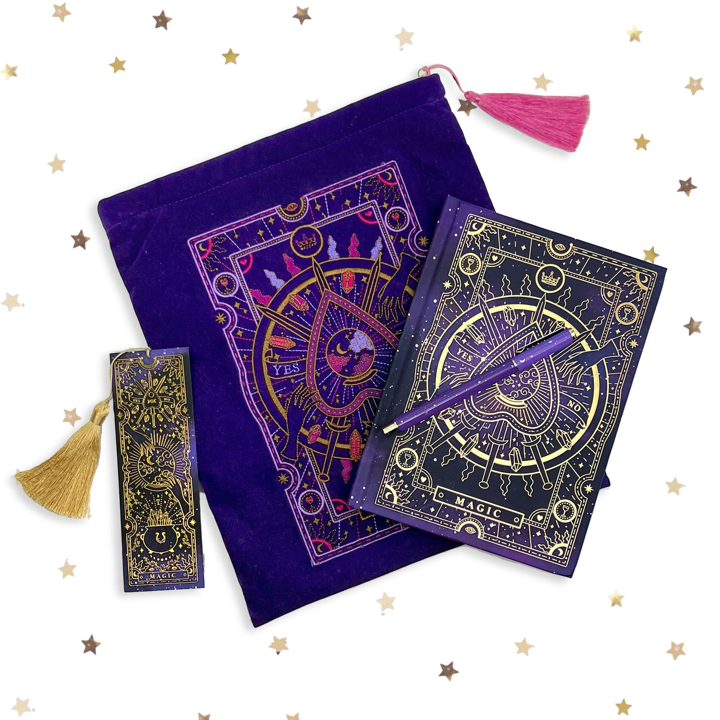Magic Tarot Stationery Bundle - Bookmark - Book Sleeve - iPad Sleeve - Kindle Sleeve - Journal - Notebook - Pen - The Quirky Cup Collective