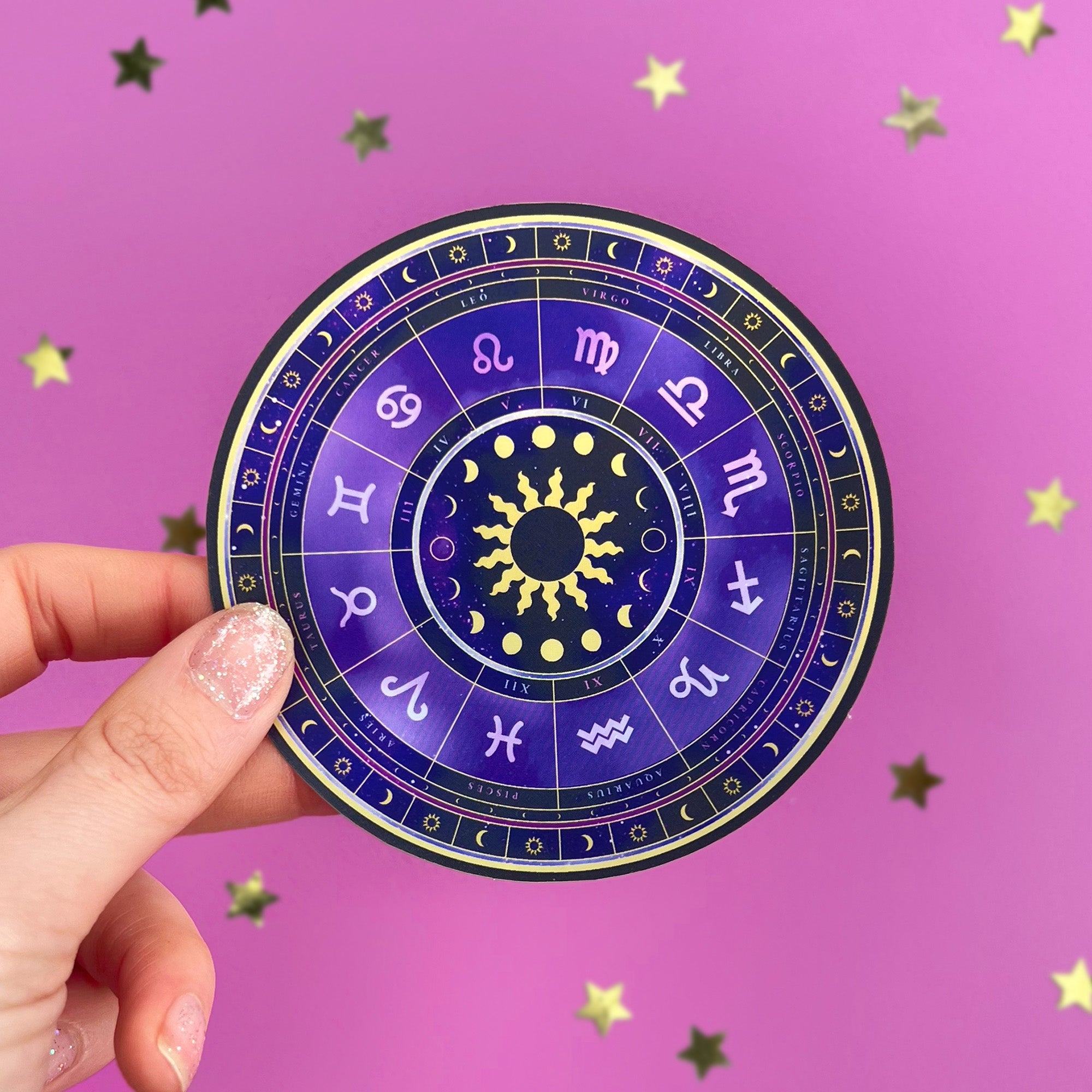 Zodiac Wheel Sticker-Sticker-The Quirky Cup Collective-Holographic-Foil-The Quirky Cup Collective